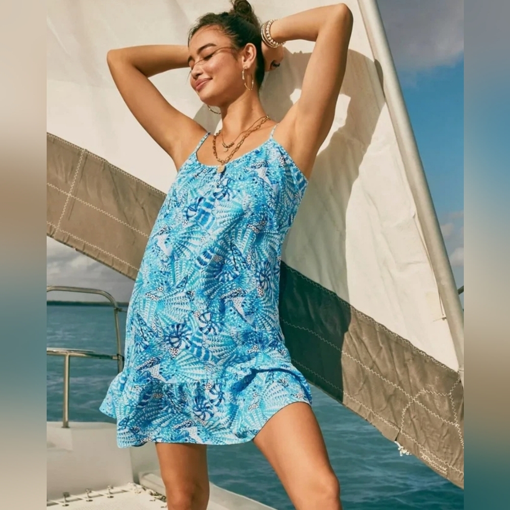 Lilly Pulitzer Jayden Mini Dress women small 100% Linen Blue/White Coastal beach - Picture 14 of 14